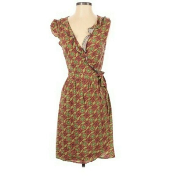 MATILDA JANE Cheerio Wrap Small Wrap Dress Green Red Retro Party Career … - Picture 10 of 10